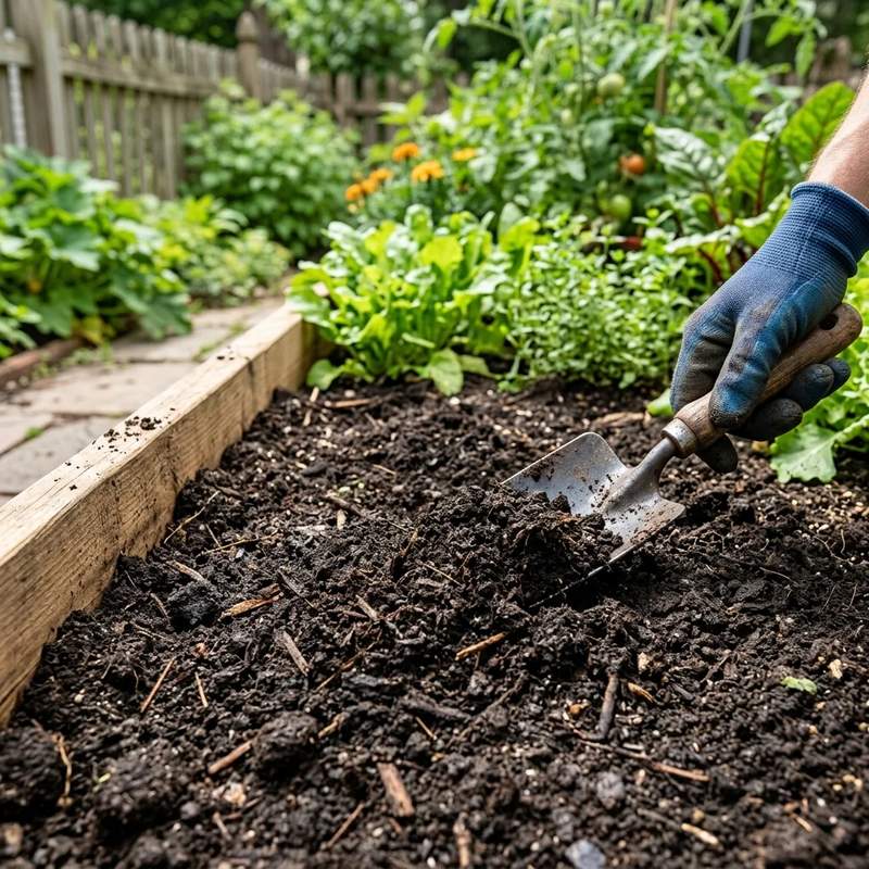 Landscape crew conditioning soil with dark organic rich amendments