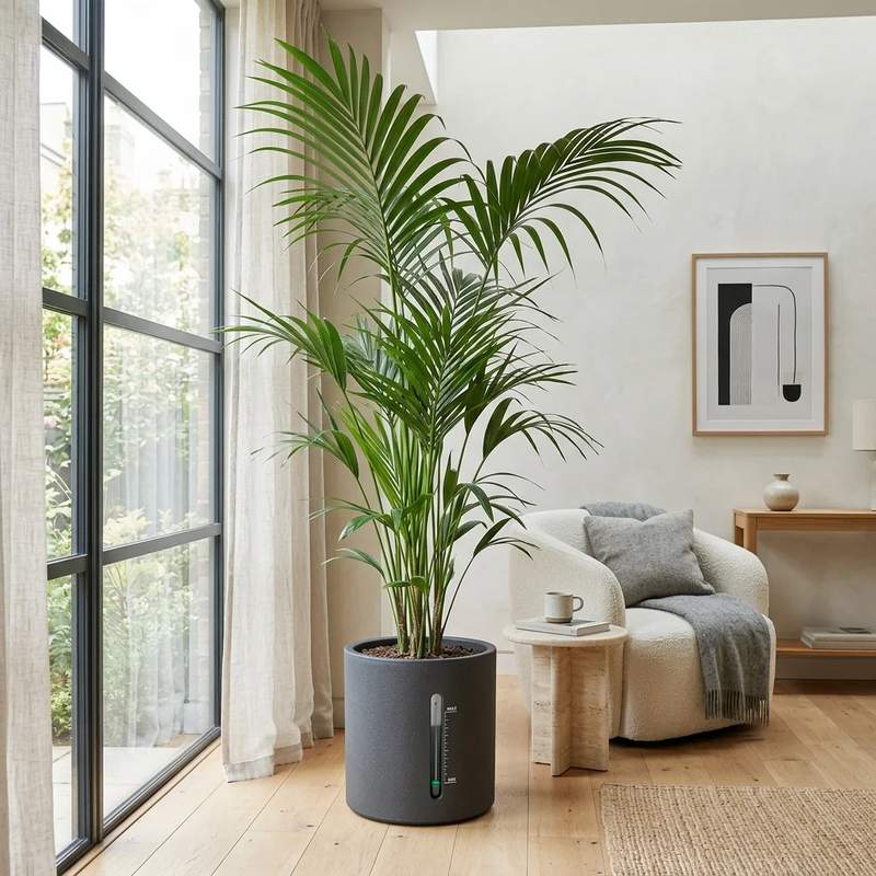 Close up of a self watering pot with sub irrigation reservoir