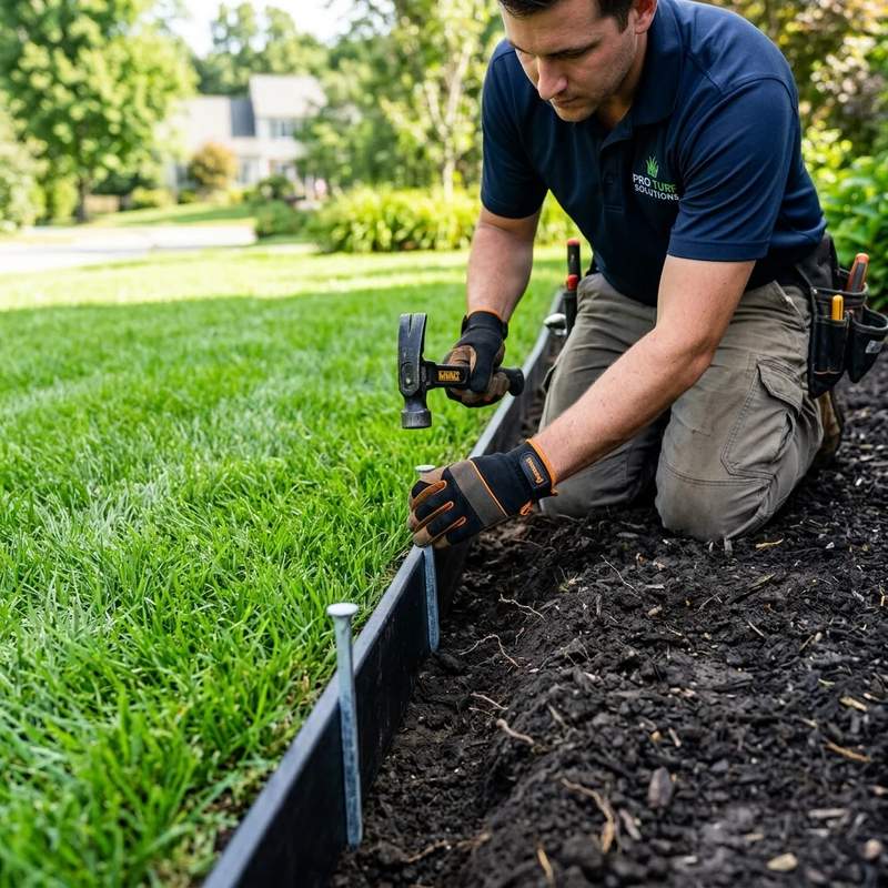 Heavy duty plastic poly board nailers pinned around lawn edges